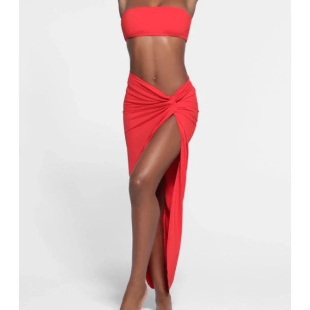 SKIMS Swim Sarong Skirt Twist Front XS Red Resort Beach Coverup
